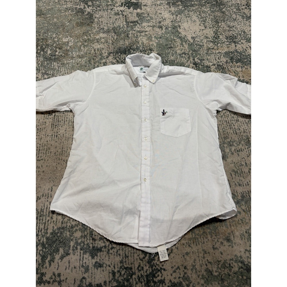 Vtg 80s 90s Wood Haven Mallard Duck Shirt L White Short Sleeve Oxford USA Made